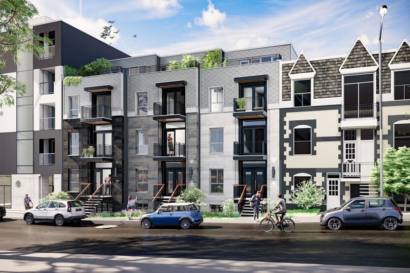 Immeuble résidentiel avec balcons sur Honoré-Beaugrand à Montréal